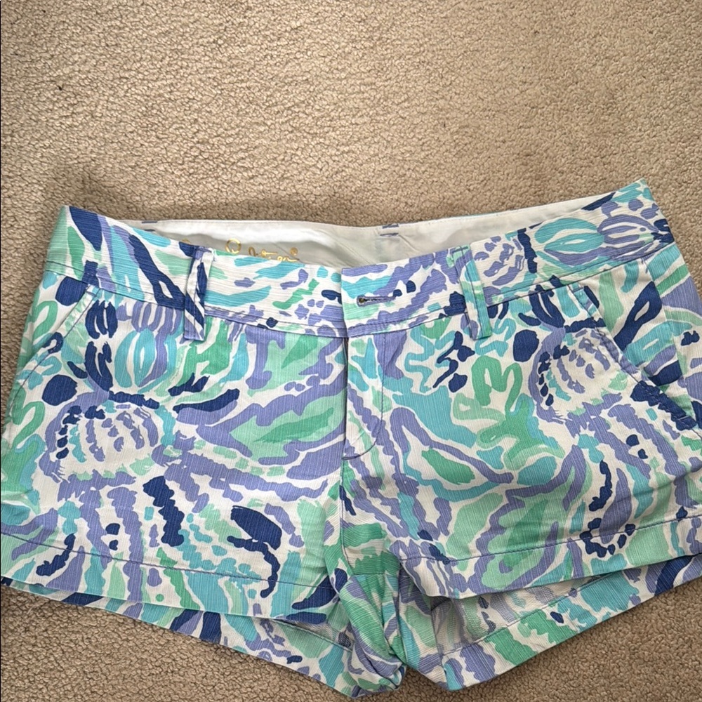 Lilly Pulitzer Women's Blue and Green Patterned Shorts - Picture 1 of 4